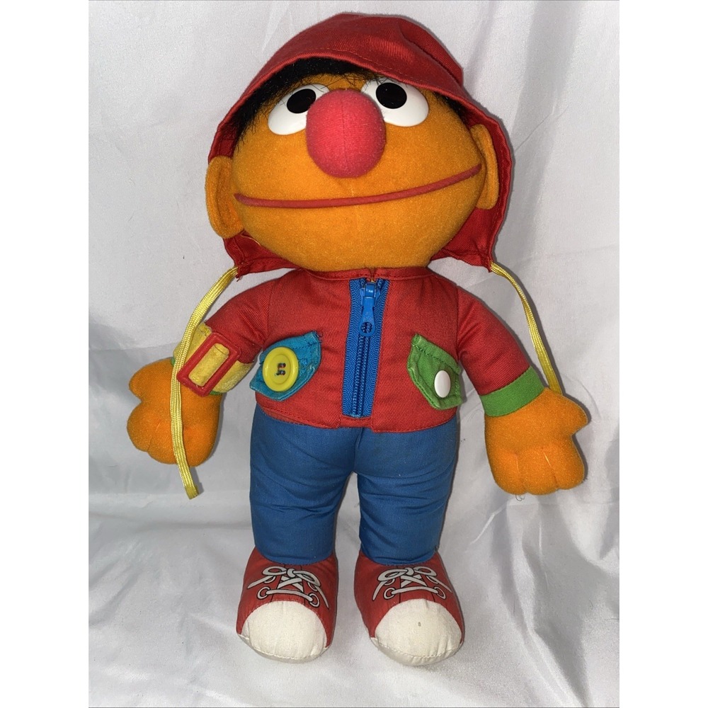 Vintage Playskool 1990 Sesame Street "Dress Me Up Ernie" w Hoodie 13" Plush Doll